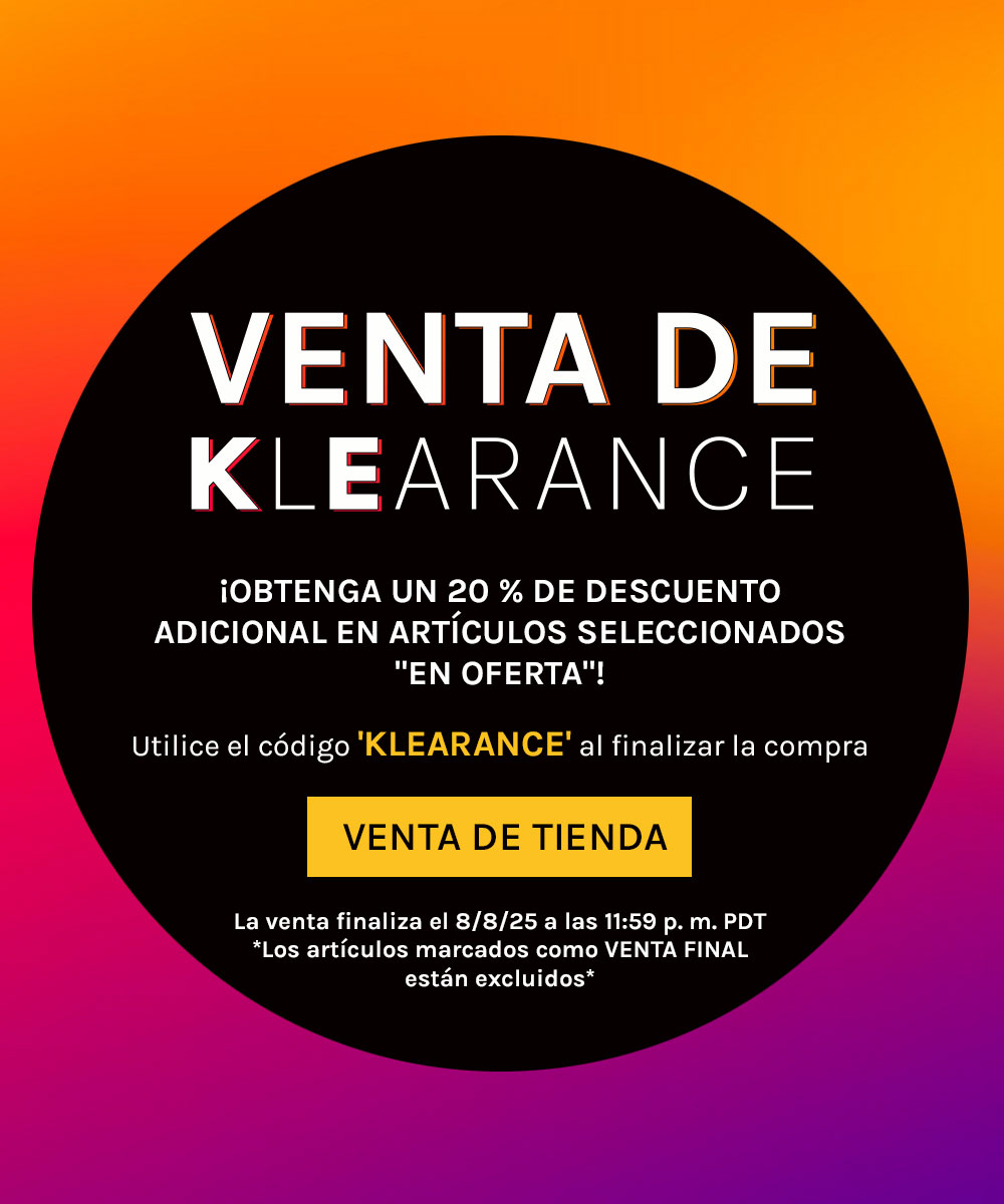 Venta de Klearance. ¡Obtenga un 20% de descuento adicional en artículos seleccionados "en oferta"! Utilice el código 'KLEARANCE' al finalizar la compra. Venta de tienda. La venta finaliza el 8/8/25 a las 11:59 pm PDT* Los artículos marcados como Venta Final Sale están excluidos*